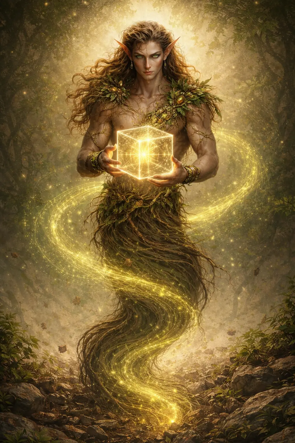 The Earth Genie holding the Cube