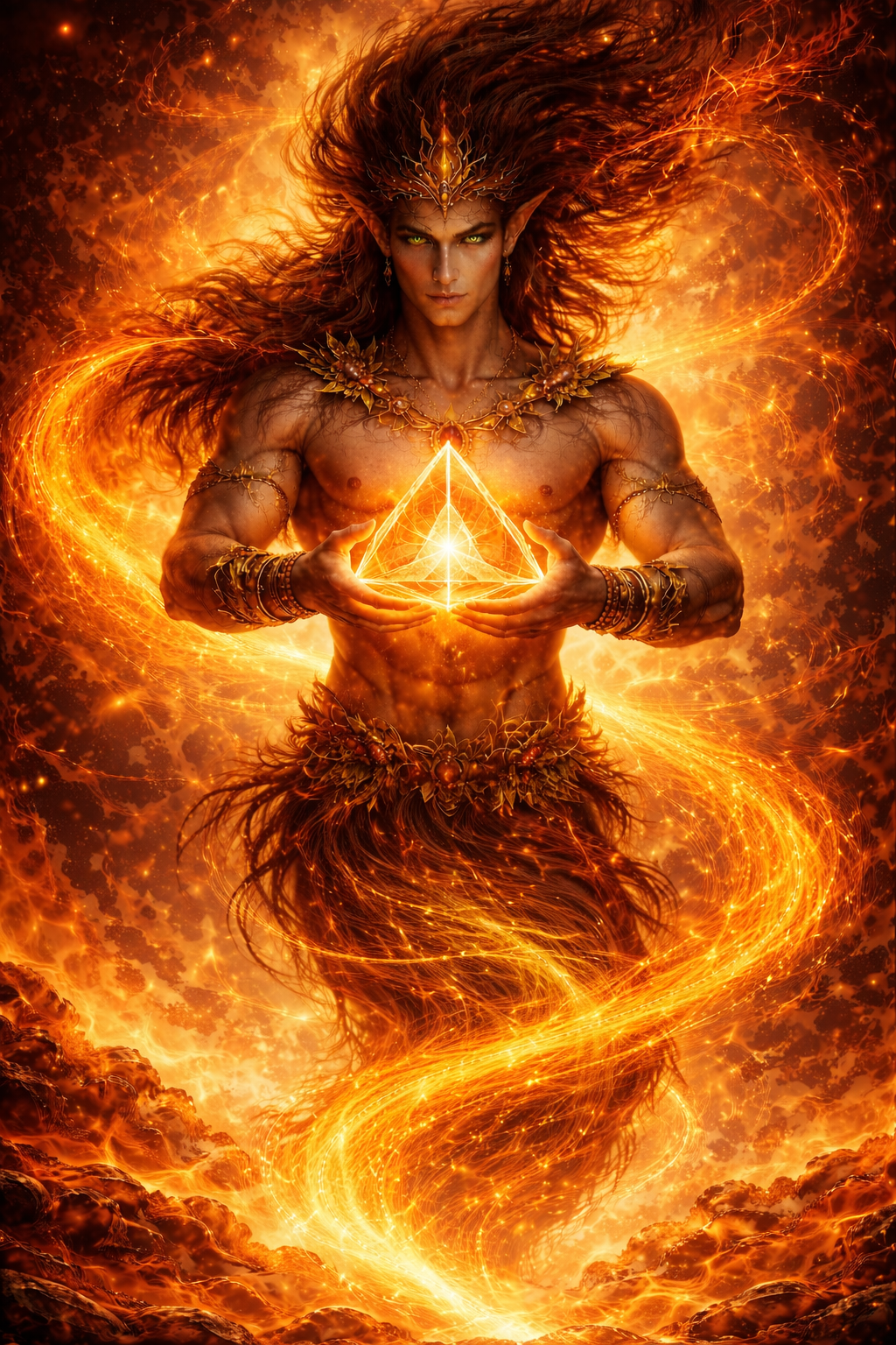 The Fire Genie holding the Tetrahedron