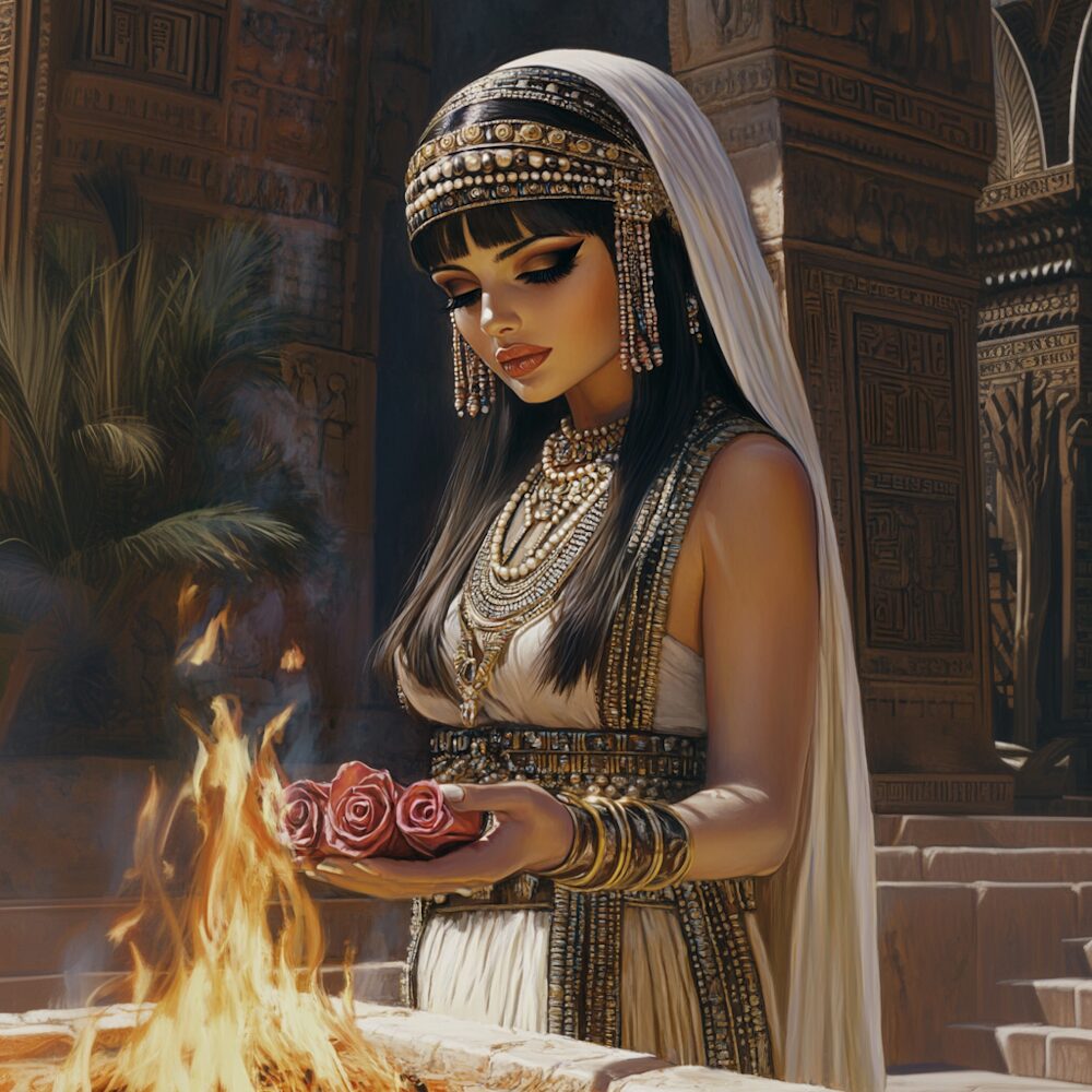 Roses burning in ceremonial fire