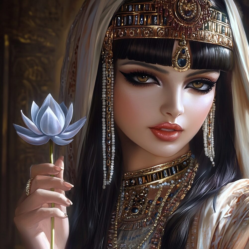 Cleopatra holding a lotus flower