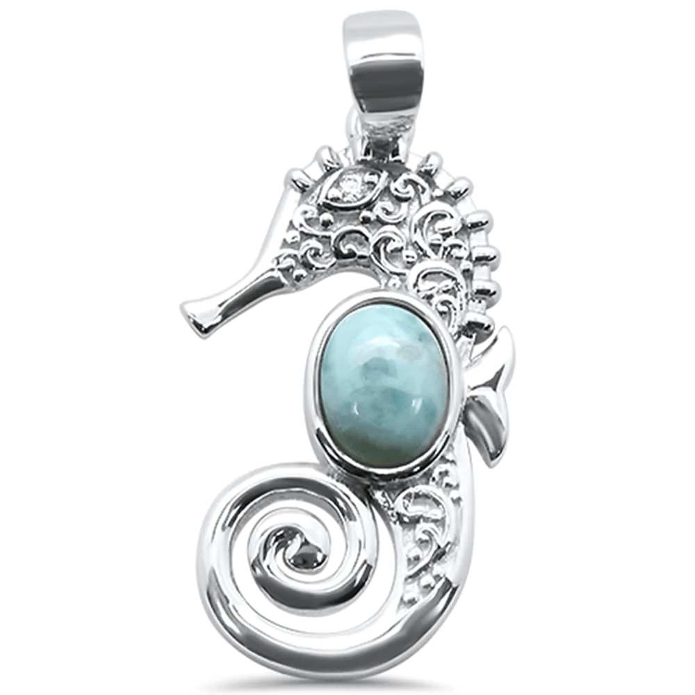 Natural larimar seahorse sterling silver charm pendant