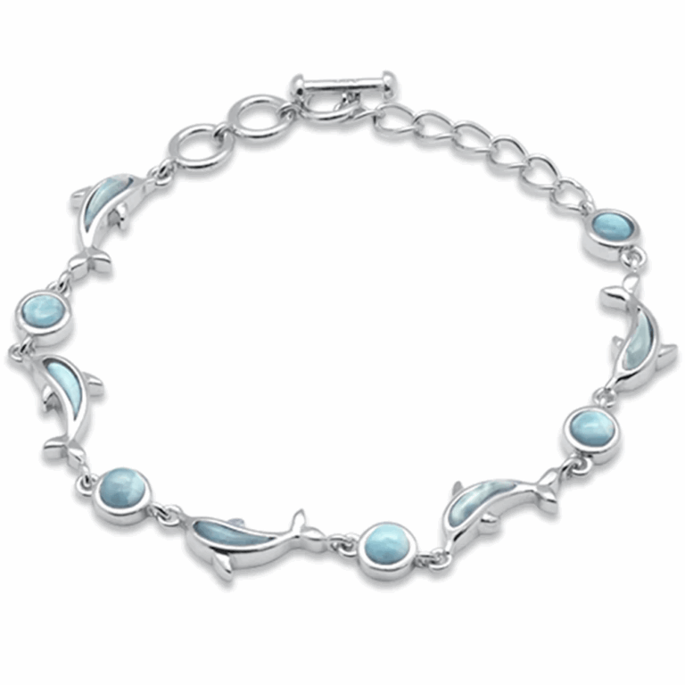 Dolphins Natural Larimar .925 Sterling Silver Bracelet