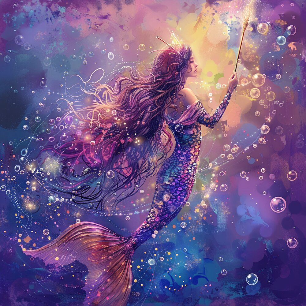 The silver mermaid bubble wand igniting the potion